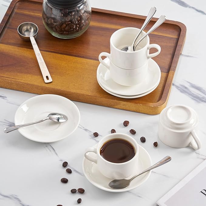 Espresso Cups, 2.5 OZ Stackable Espresso Cups Set of 4 | Porcelain Stackable - Image 3