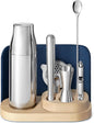 Caraway 9-Piece Complete Bar Set - Cocktail Shaker, Jigger, Muddler, Wine Key, Strainer, Bar Spoon, Storage Organizer, Magnetic Backer - Bartender Accessories - Tools for Home Bartending - Navy
