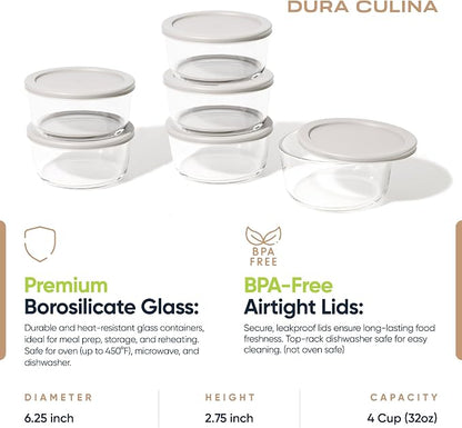 12-Piece Glass Food Storage Containers Set | 4-Cup, Leakproof | Microwave - Image 2