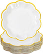 White Golden Party Plates Gold Foil Dessert Paper Plate 7inch Scalloped Edge Disposable Cake Plates for Tea Party Birthday Bridal Baby Shower Wedding Party Supplies (48, White)