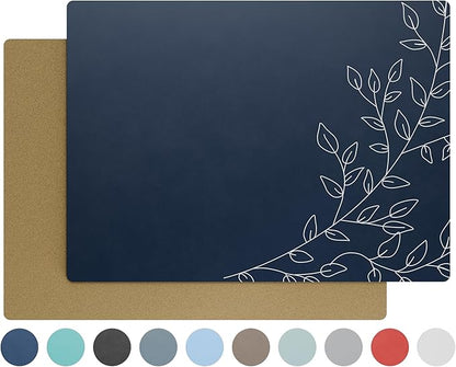 Royalty Art Navy Blue Boho Placemats, 4 Pc. Set, Non-Slip Cork Backed, Wipeable Heat Resistant Surface for Kitchen and Dining Table Protection, Cute Floral Pattern for Farmhouse or Rustic Decor