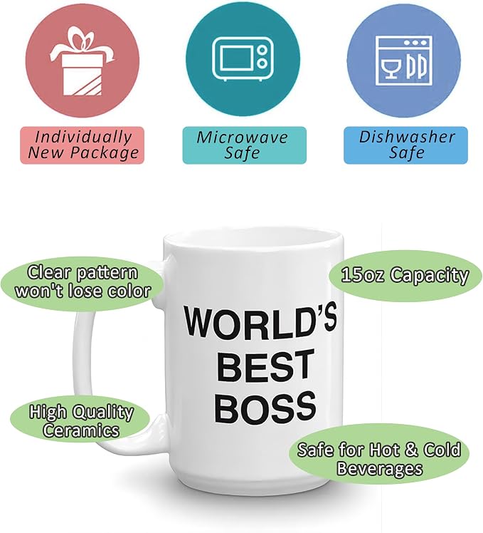 Worlds Best Boss Mug for Managers and Coworkers, Funny Boss Gift | 15oz - Image 3