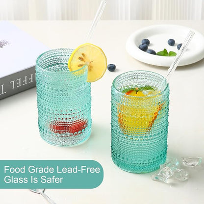 ZMOWIPDL Drinking Glasses Set of 6, 15 oz Lake Blue Hobnail Glass Cups | - Image 4