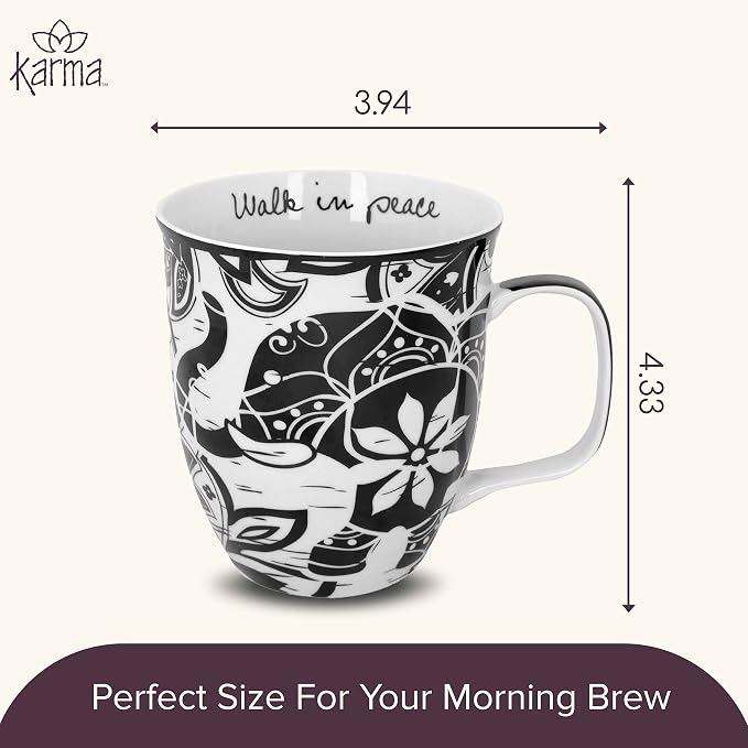 Karma Gifts 14 oz Black and White Boho Mug Elephant - Image 5