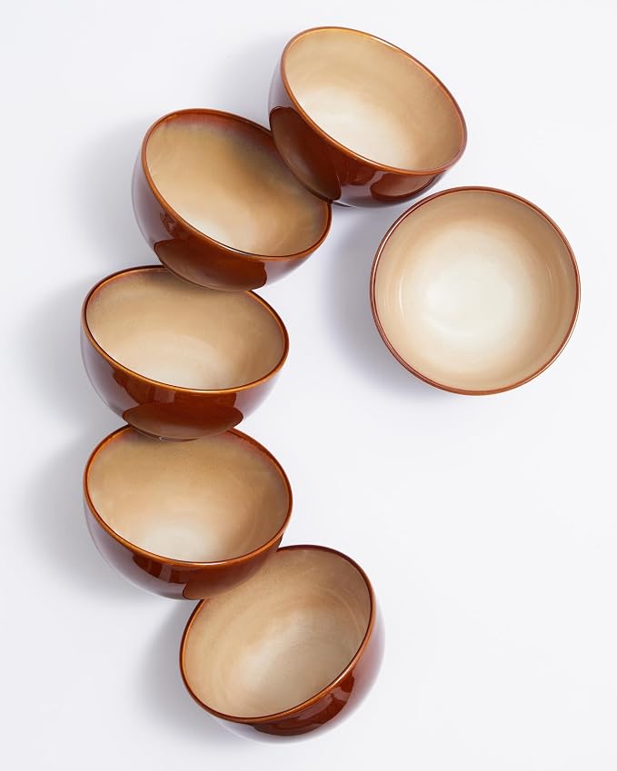 Reactive Glaze Bowls Set of 6, Microwave and Dishwasher Safe Bowls, Stoneware by Pokini