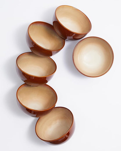 Reactive Glaze Bowls Set of 6, Microwave and Dishwasher Safe Bowls, Stoneware by Pokini