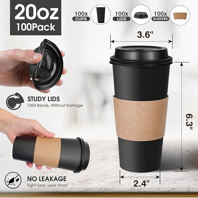 Ginkgo 100 Pack 20 oz Disposable Coffee Cups - Image 2