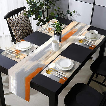 Orange and Grey Table Runner and Place Mats Set of 6 Abstract Modern Table by TQFZP