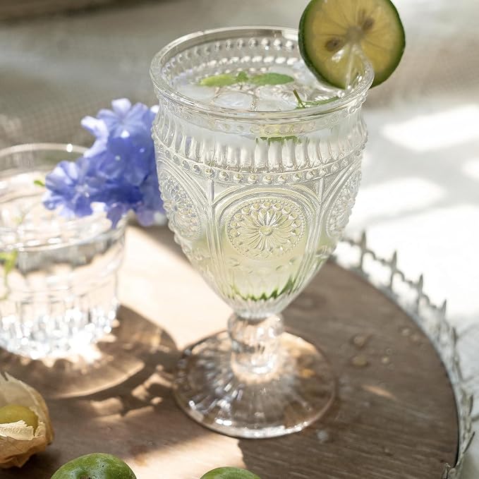 Kingrol Vintage Goblet Glasses Set of 6, 10 oz Heavy-Duty Pressed Glass Water - Image 6