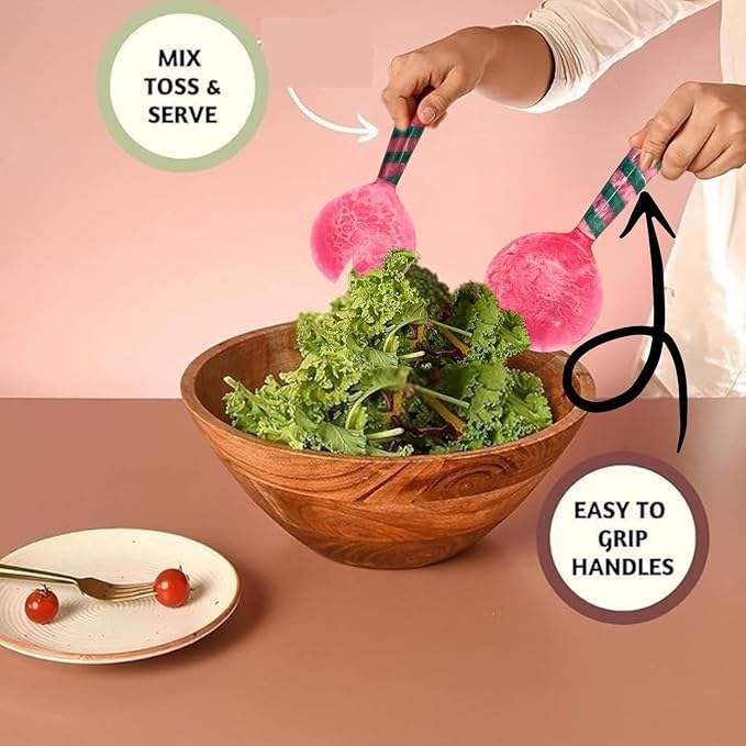 SS Craft Marbled Resin Salad Server Set – Lightweight Serving Spoon & Fork - Image 4
