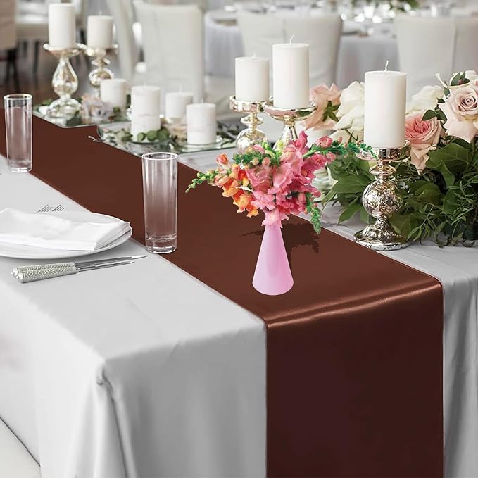 Set of 10 Satin Table Runners Chocolate Brown 12x108inch Long Table Runner | - Image 4