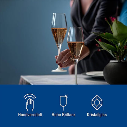 Villeroy & Boch - Manufacture Rock Blanc Champagne Flute Set, 4 pcs. Set of Drinking Glasses for Champagne and Sparkling Wine, 8.75 oz, Crystal Glass, Matte White Slate Look