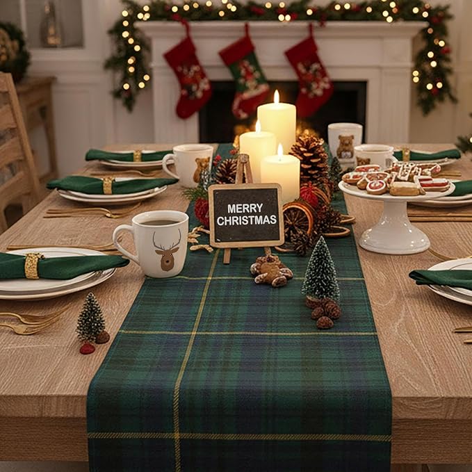 Gilprop 2 Pcs 72 x 13'' Tartan Plaid Bear Babyshower Table Runner Vintage - Image 5