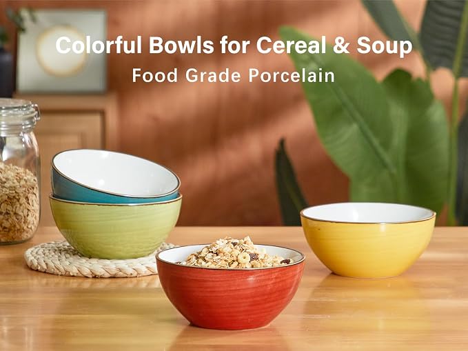 ONEMORE 16 oz Cereal Bowls Set of 4 Soup Bowls Ceramic - Image 2
