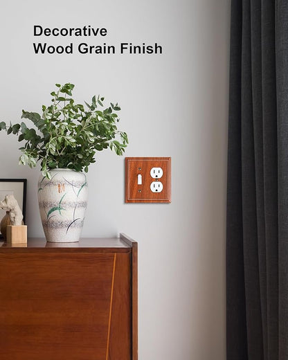 2-Pack Combo Toggle/Duplex Light Switch Cover Plate, Wood Grain Outlet Cover Plate, Natural Bamboo Fiber Decorative Wall Receptacle Cover for Electrical Outlets, Light Switch