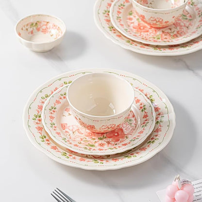 16-Piece Dinnerware Set for 4, Ceramic Plates and Bowls Sets, Microwave & - Image 5