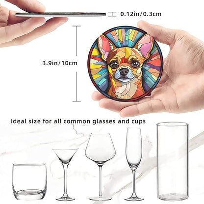 Drink Coaster Set of 6, Chihuahua Dog Mom Lover Gift,Leather Drink Coasters with Holder,6 Pack Cup/Bar/Drink Coasters for Table/Drinks/Coffee Protection Housewarming Gift