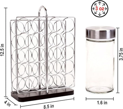 Orii 20 Jar Spice Rack Stainless Steel with Spices Included - Standing Rack Shelf Holder & Countertop Spice Rack Tower Organizer for Kitchen Spices with Spice Refills for 5 Years