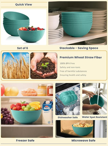 Wheat Starw Bowls, Bowl Set, Large Cereal Bowls, Serving Bowl Set of 6 - Image 4