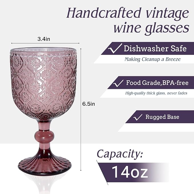 Purple pink Wine Glasses set of 6, 14 oz Purple pink Goblets Glassware - Image 2