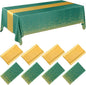 8 Pack Green and Gold Disposable Plastic Tablecloths and Satin Table Runner Set by Breling