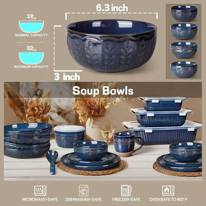 Soup Bowls 32 OZ, Cereal Bowls Set of 4, Embossment Ceramic Ramen Bowls - Image 2
