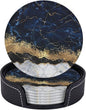 6 Pcs Gold Navy Blue Marble Leather Coasters by Jfniub