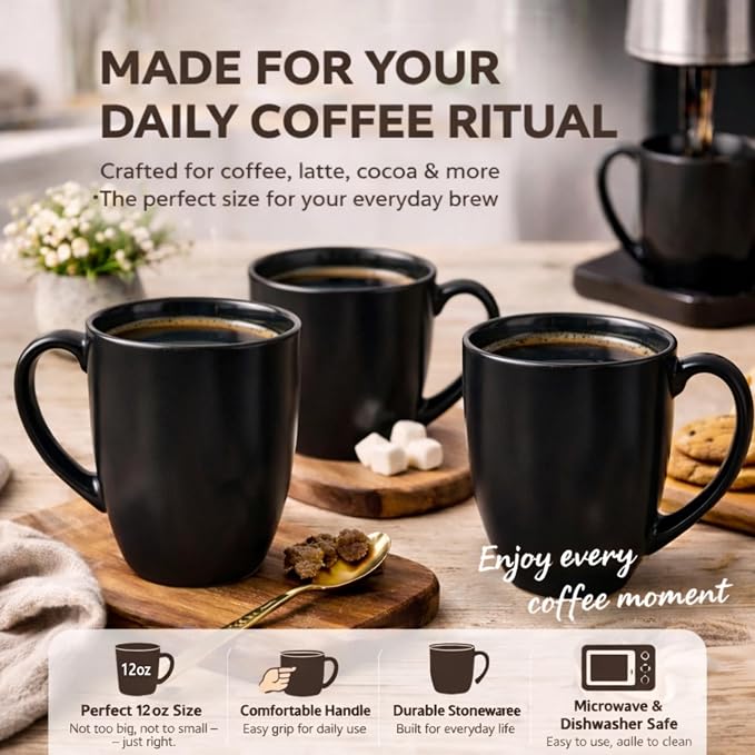 AmorArc 12 OZ Coffee Mugs, Matte Black Coffee Cups - Image 3