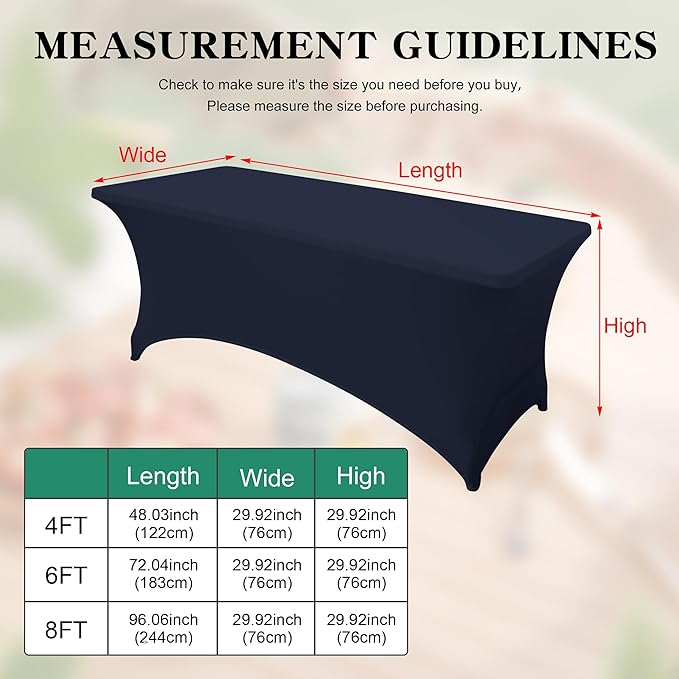 2Pack 4FT Table Cloth for Rectangular Fitted Events Stretch Navy Blue Table Covers Washable Spandex Tablecloth Protector for Party, Wedding, Cocktail, Banquet, Festival