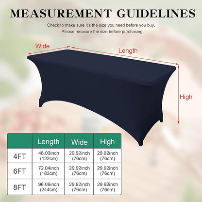 6Pack 6FT Table Cloth for Rectangular Fitted Events Stretch Navy Blue Table Covers Washable Spandex Tablecloth Protector for Party, Wedding, Cocktail, Banquet, Festival