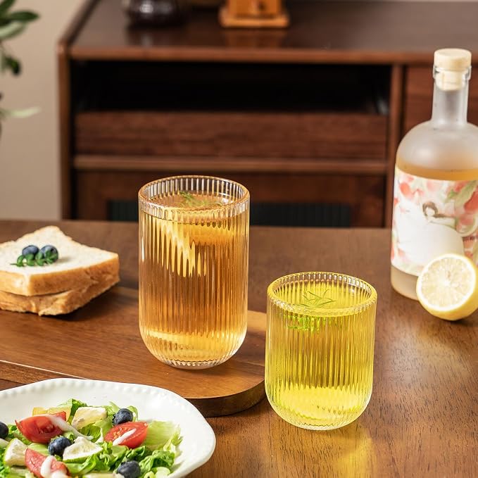 Ribbed Drinking Glasses 4pcs, Rocks Drinking Glasses 12oz and 10oz, Tumbler - Image 7