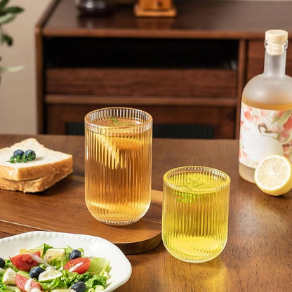 Ribbed Drinking Glasses 12pcs, Rocks Drinking Glasses 12oz and 10oz, Tumbler - Image 8