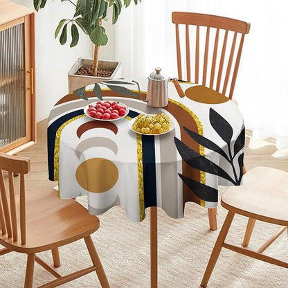 Mid Century Boho Round Tablecloth, Modern Abstract Sun Moon Bohemian Leaves Tablecloth for Home Party Dining Room Kitchen Decor 60Inch(152cm)