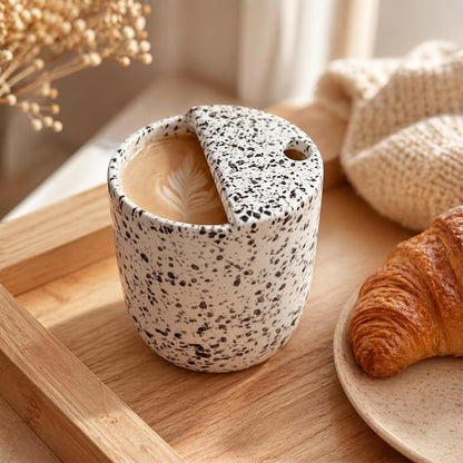 Ceramic Coffee Mug with Sip Hole 10 oz Speckled Pattern Coffee Cup Retro Hand - Image 5