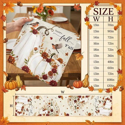 White Pumpkins Fall Table Runner 72 Inches Long, Thanksgiving Harvest Table - Image 8
