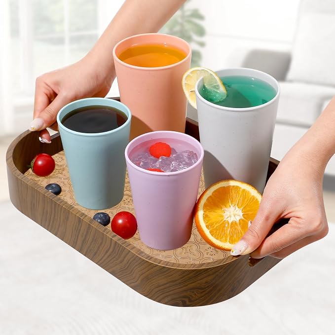 HEYCOME Set of 16 Wheat Straw Cups, Reusable Plastic Cups Sets, Water Glasses - Image 7