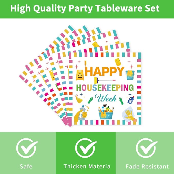 96 Pcs Housekeeping Week Party Supplies Kit 24 Plates 24 Dessert Plates 24 - Image 4