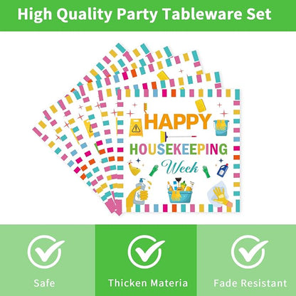 96 Pcs Housekeeping Week Party Supplies Kit 24 Plates 24 Dessert Plates 24 - Image 4