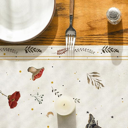 Artoid Mode Beige Poppy Moth Mushroom Moon Fall Table Runner, Seasonal Autumn - Image 7