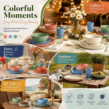 40PCS Dishes Set, Kids Plates and Bowls Set, Unbreakable Dinnerware Set | Wheat - Image 7
