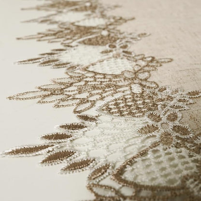 Phantomon Neutral Linen Table Runner 36 Inches Beige Embroidered Runner Lace - Image 5