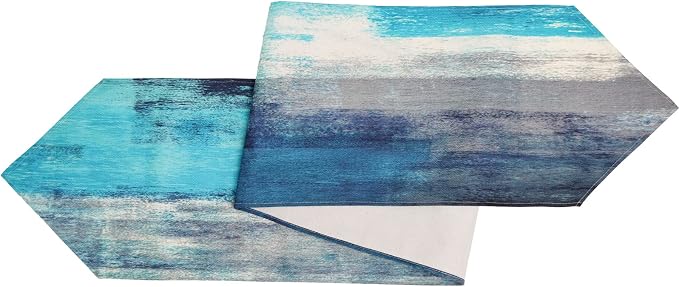 Turquoise and Grey Table Runners 90 Inches Long, Teal Abstract Modern Art - Image 3