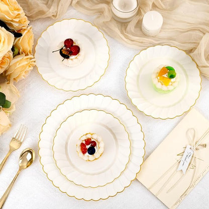 YOUBET 60PCS Ivory Scalloped Plastic Plates - Image 8