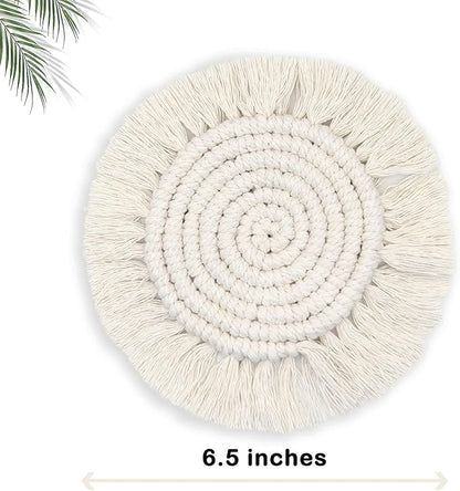 Coomin Boho Coasters for Drinks, Handmade Coasters 7.4in, 4p Beige | Woven - Image 9