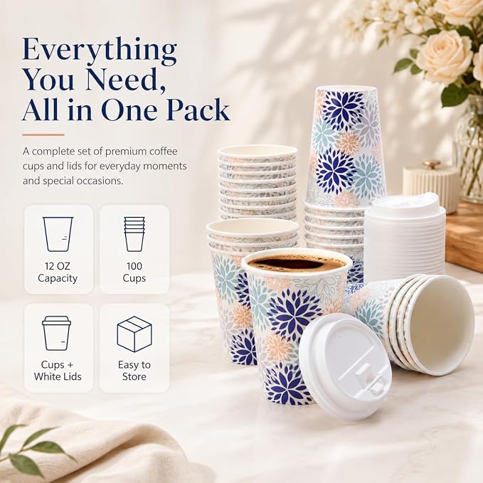 Tamone 100 PACK 12OZ Disposable Coffee Cups - Image 3