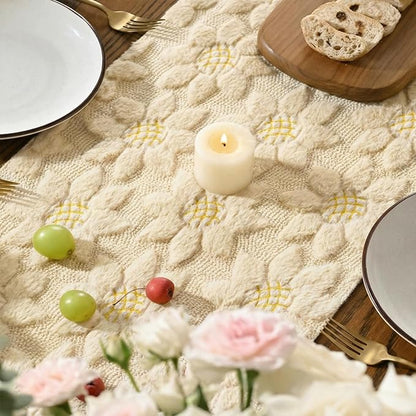 Artoid Mode Beige Soft Plush Faux Fur Jacquard Embroidery Sunflower Spring - Image 4