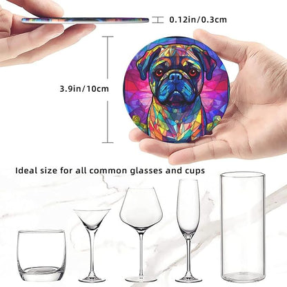 Pug Stained Dog Breed Glass Art Leather Drinks Coasters - Image 3