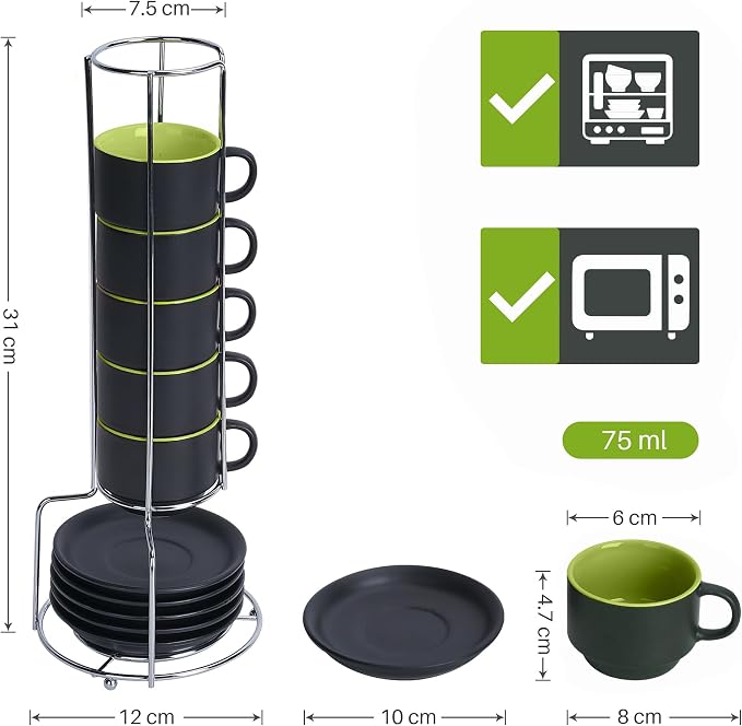 MIAMIO - 2.5 oz Espresso Cup Set - Ceramic Coffee Mug Stackable Espresso Mug - Image 3