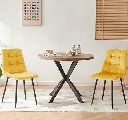 3 Piece Dining Table Set for Small Spaces - Round Kitchen Table Chairs Set of 2 with Yello Velvet Upholstered Chairs -Space Saving Dinette for Kitchen, Dining Room