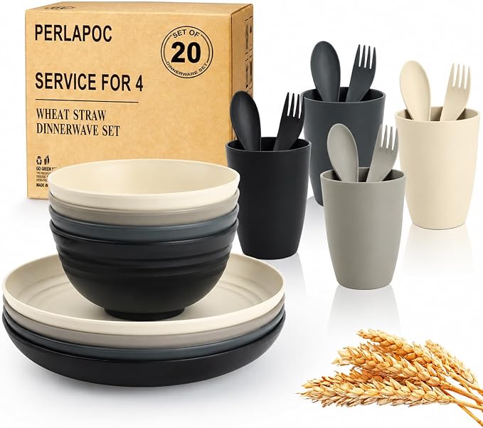 Wheat Straw Dinnerware Sets 20 PCS by Perlapoc